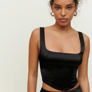 Reformation Sorrento Black Silk Crop Corset Top Size 10 / L
